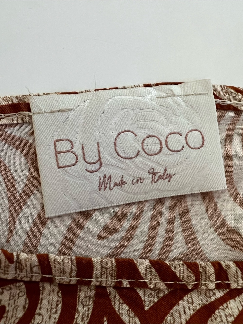 By Coco Sleeveless Rust and Cream Patterned Slip Dress PtP 17” XS-S Made in Ital - Picture 3 of 4